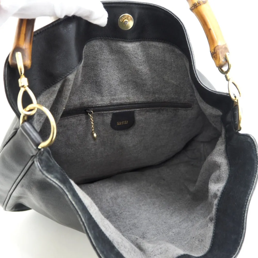 GUCCI Shoulder Bag 001 2852 1577 0 Leather, Bamboo black One Shoulder Bag Bamboo Women Used