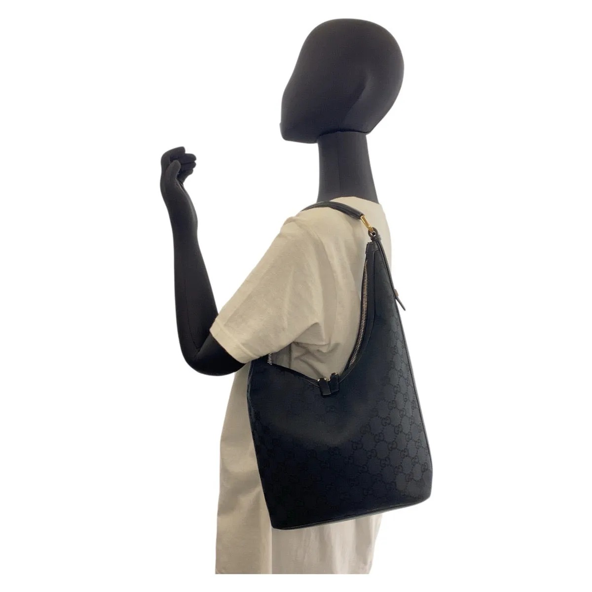 GUCCI Shoulder Bag 001 4288 GG canvas, leather Black GoldMetal Women Used