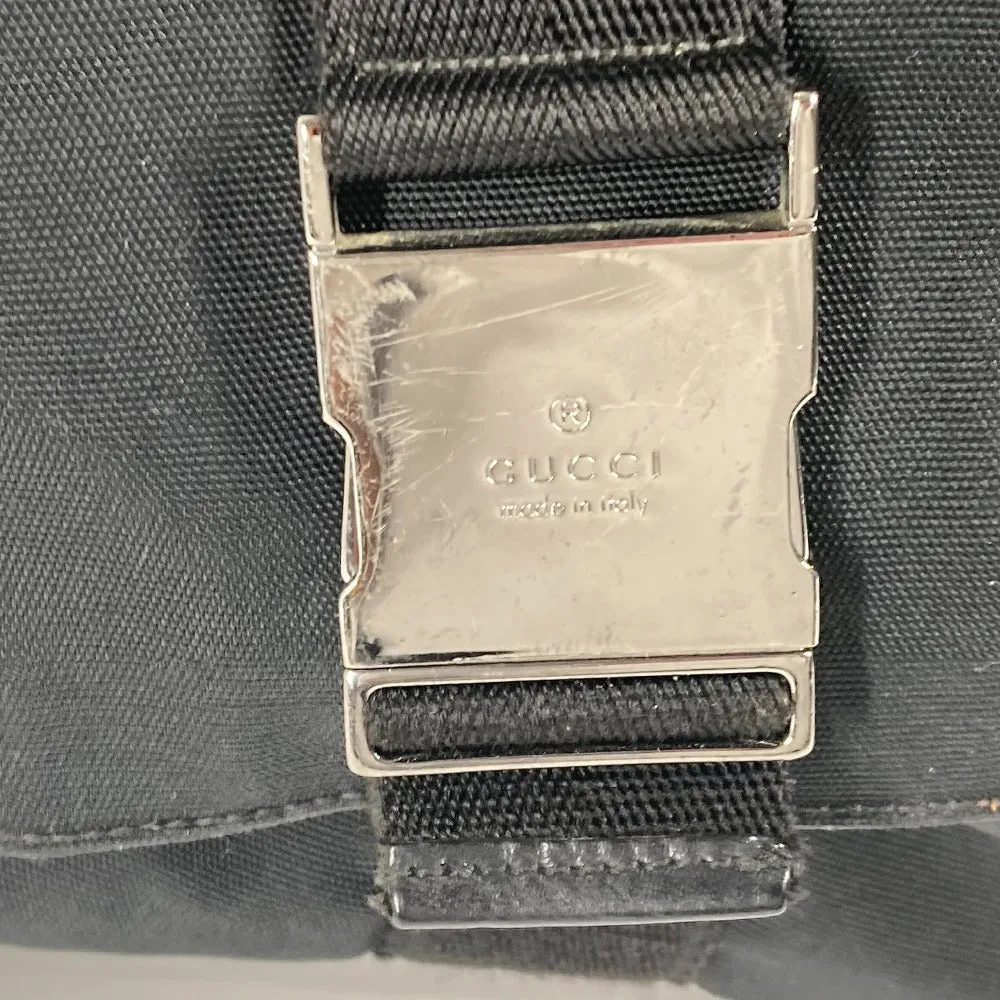 GUCCI Shoulder Bag 122374 Leather / nylon black Messenger bag logo flap unisex(Unisex) Used