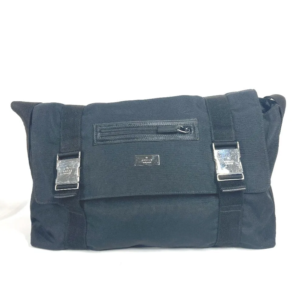 GUCCI Shoulder Bag 122374 Leather / nylon black Messenger bag logo flap unisex(Unisex) Used