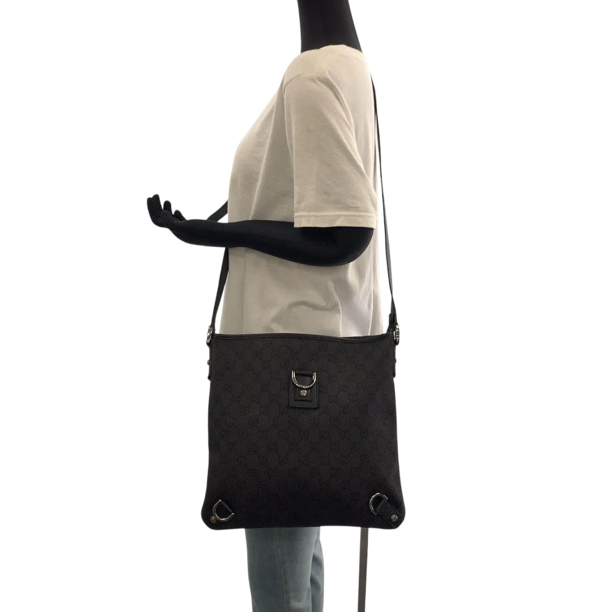 GUCCI Shoulder Bag 268642 GG canvas Black SilverMetal Abbey