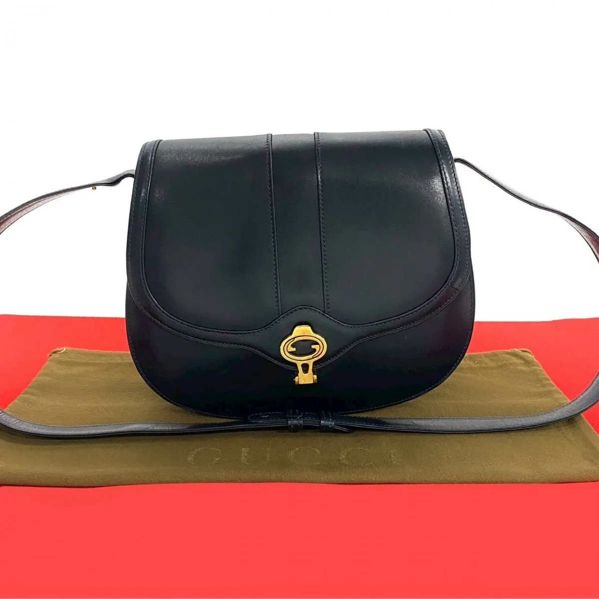 GUCCI Shoulder Bag leather Navy