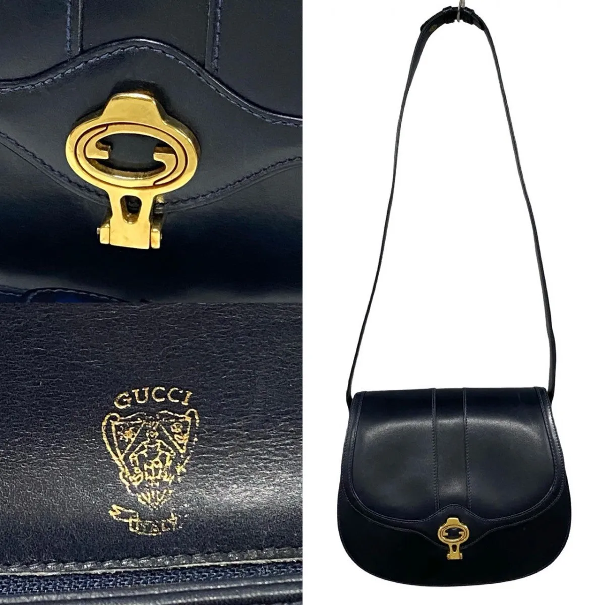 GUCCI Shoulder Bag leather Navy
