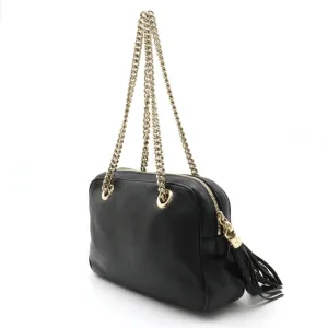 GUCCI Soho Interlocking G Chain Shoulder Bag Tassel Leather Black 308983