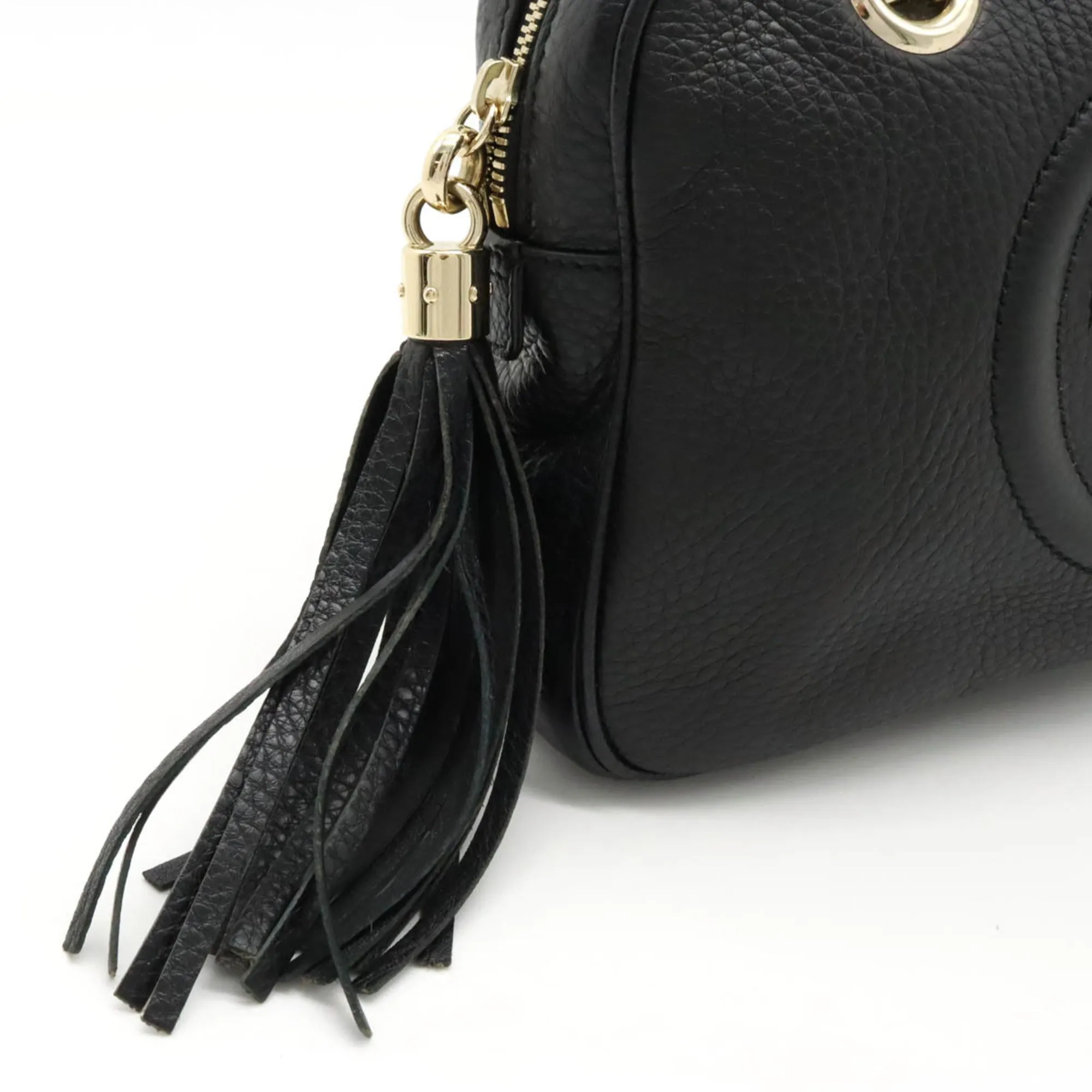 GUCCI Soho Interlocking G Chain Shoulder Bag Tassel Leather Black 308983