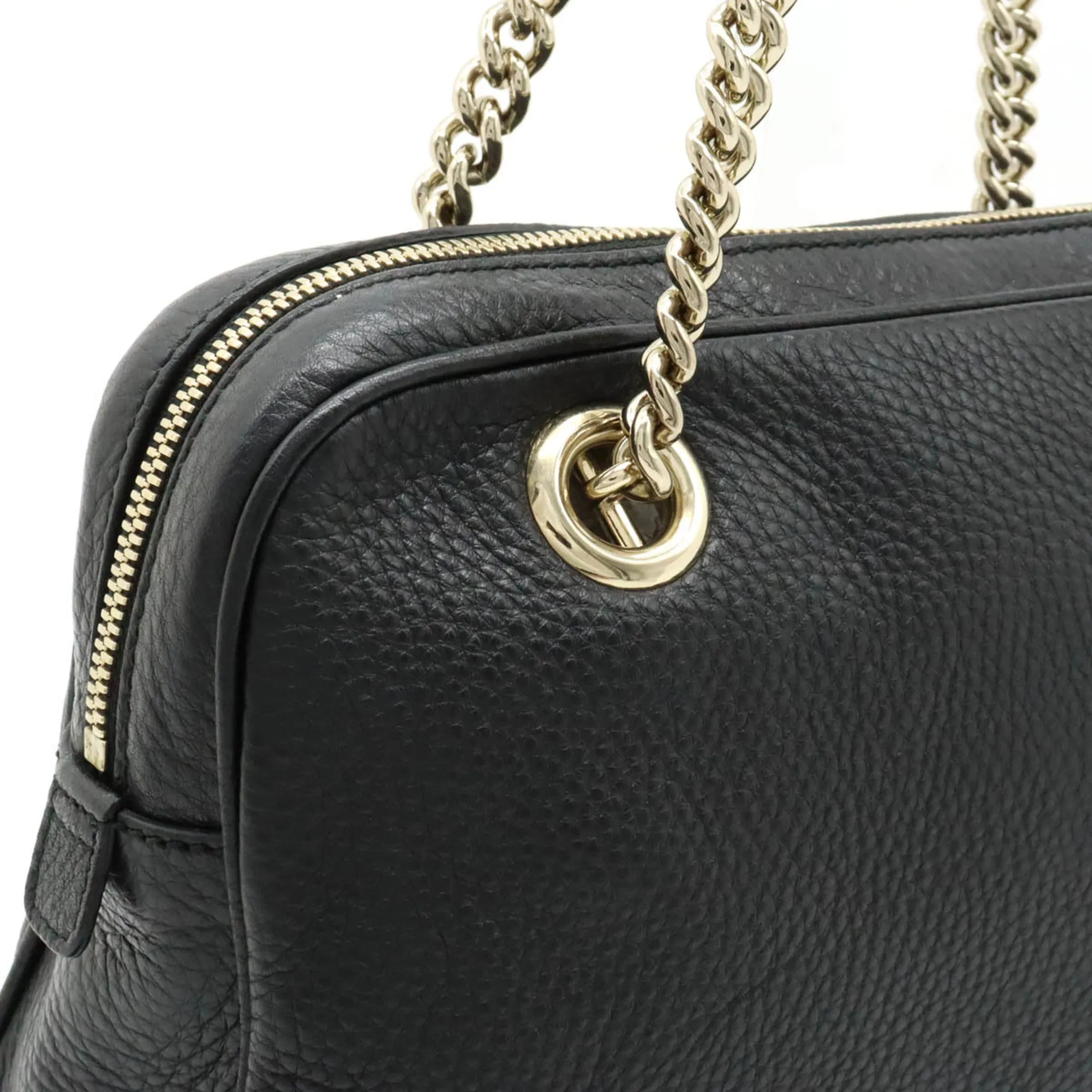 GUCCI Soho Interlocking G Chain Shoulder Bag Tassel Leather Black 308983