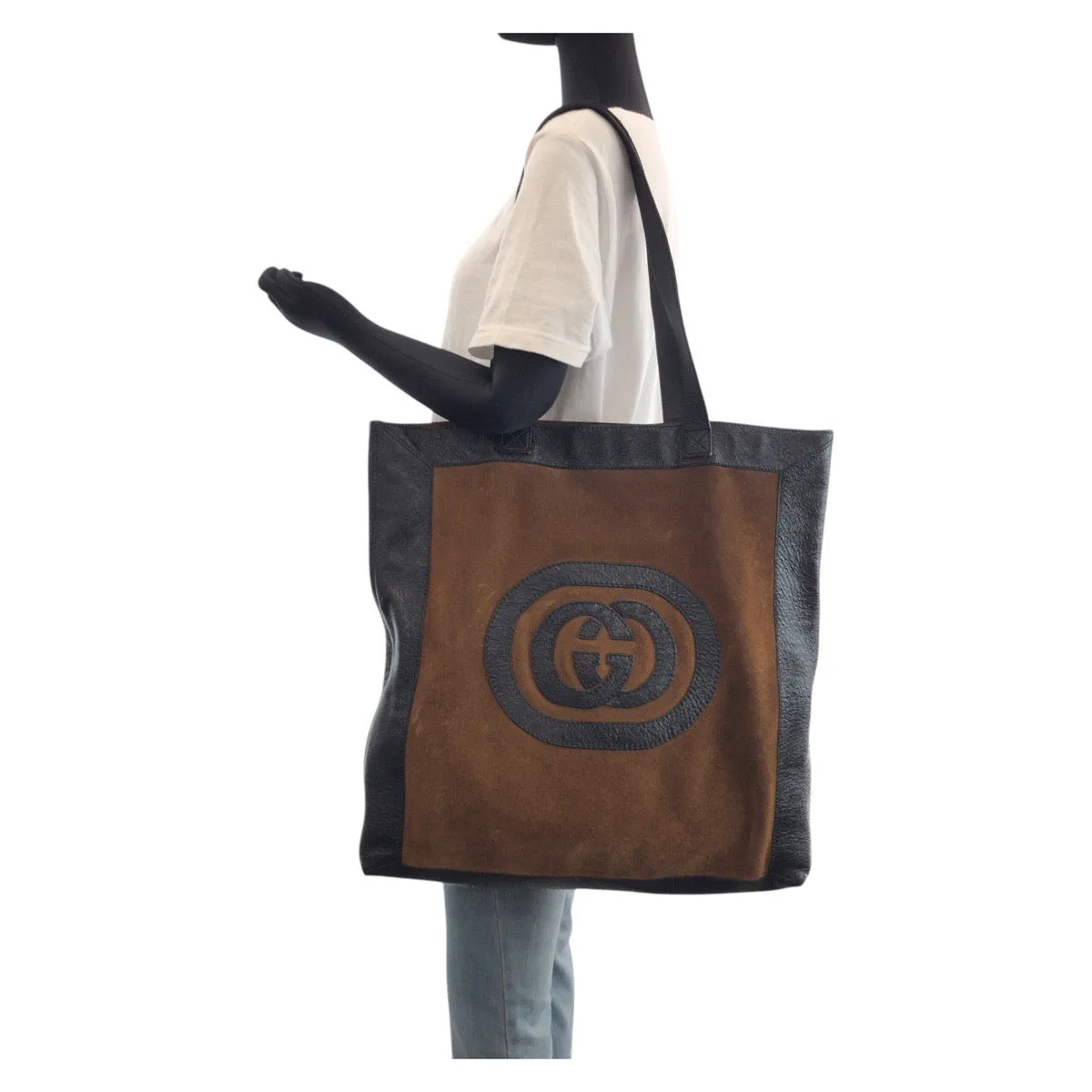 GUCCI Tote Bag 519335 Suede, Leather Brown Tote Bag Shoulder Bag Unisex Interlocking Women Used