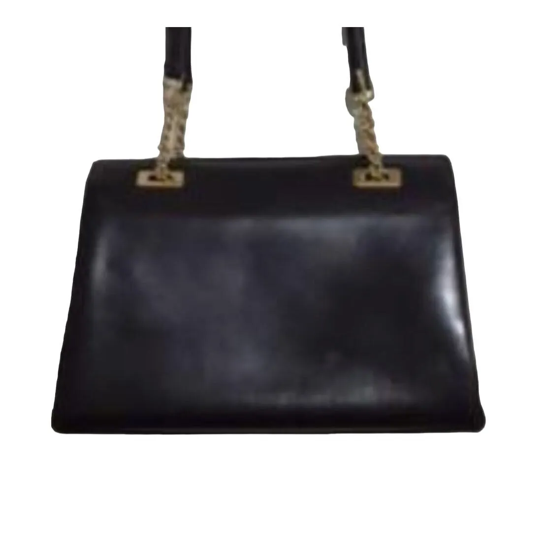 Gucci, unique, brown leather, large satchel style  shoulder bag with a snap hinged top, two longer gold chain & leather shoulder straps