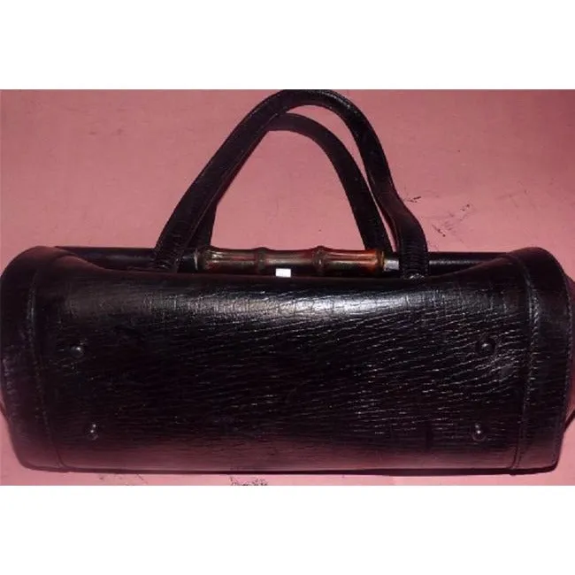 Gucci Vintage Pursesdesigner Purses Black Leather With Bamboo Accent Shoulder Bag