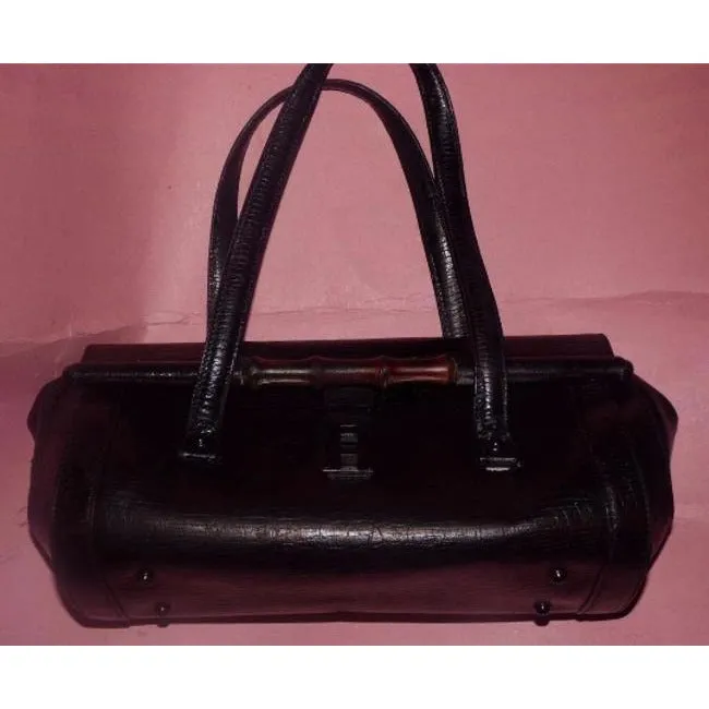 Gucci Vintage Pursesdesigner Purses Black Leather With Bamboo Accent Shoulder Bag