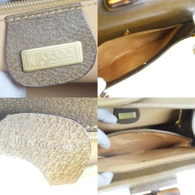 Gucci W Top Handle Purse Accent Brown Leatherbamboo And Shoulder Bag