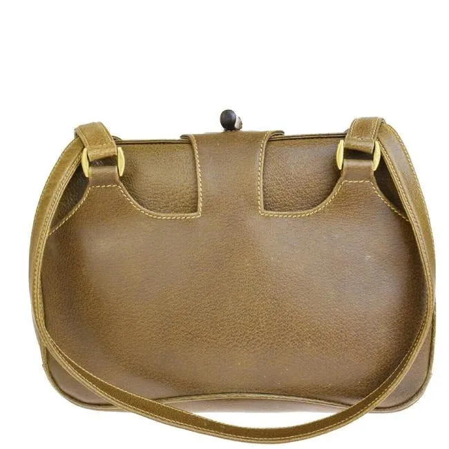 Gucci W Top Handle Purse Accent Brown Leatherbamboo And Shoulder Bag