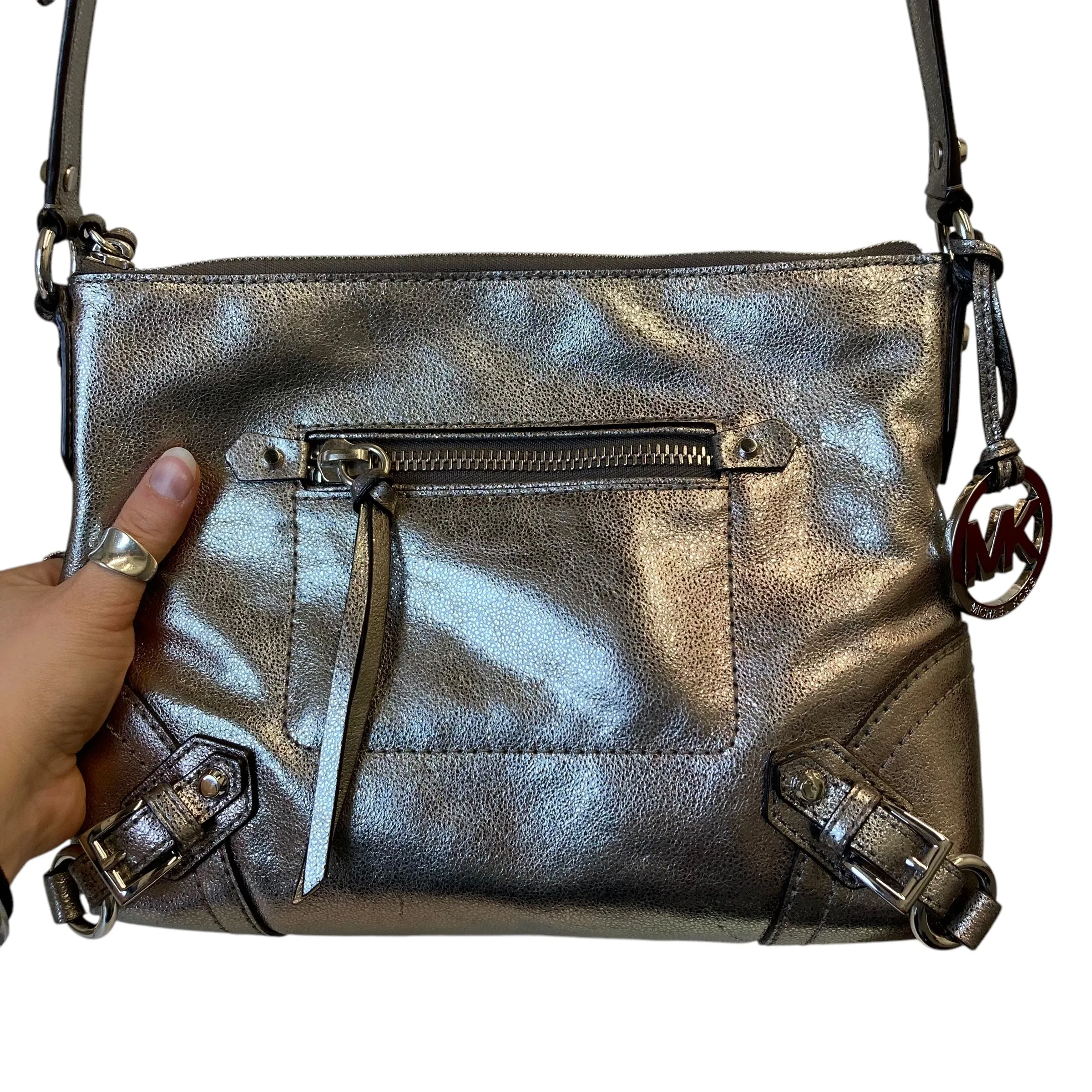 Handbag Designer By Michael Kors In Silver, Size:Medium