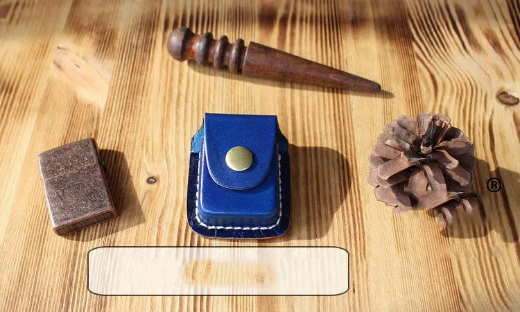 Handmade Blue Leather Mens Standard Zippo Lighter Case Zippo Lighter Holder with Belt Clip