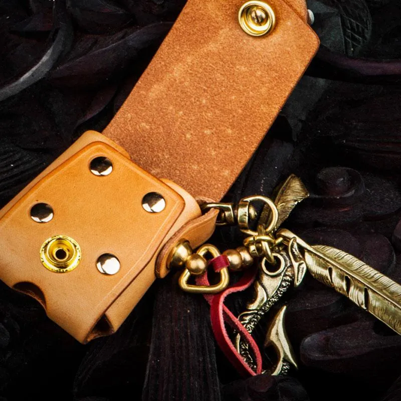 Handmade Leather Mens Leather Cigarette Cases Cigarette Box Lighter Pocket Tobacco Pouch