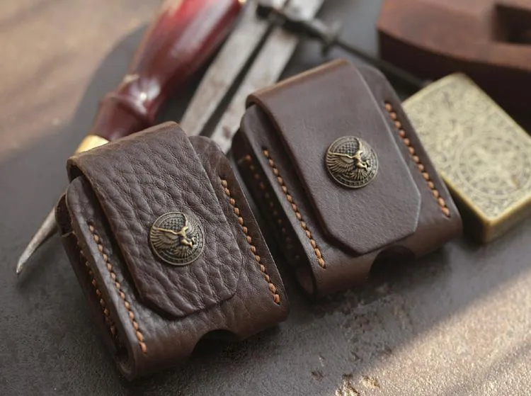 Handmade Leather Mens Standard Zippo Lighter Case With Belt Loop Zippo Cool Standard Lighter Holders For Men