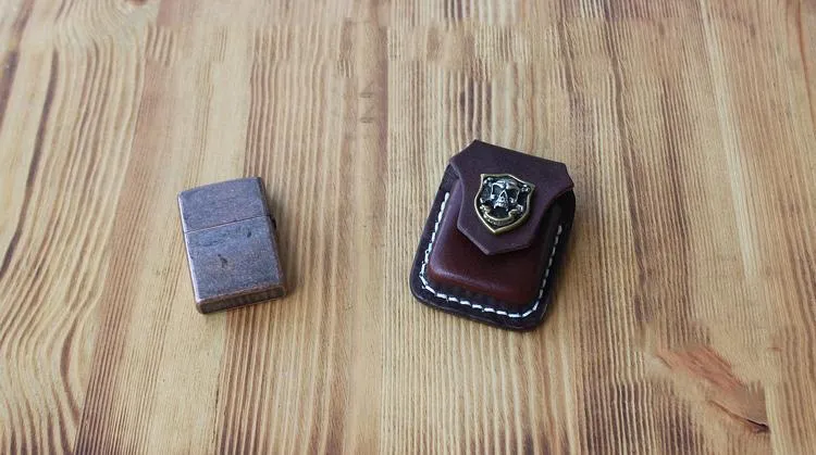 Handmade Mens Coffee Leather Classic Zippo Lighter Cases Black Zippo Lighter Holder with Belt Clip