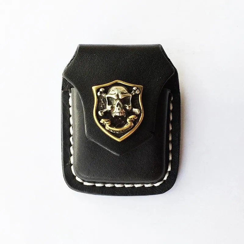 Handmade Mens Coffee Leather Classic Zippo Lighter Cases Black Zippo Lighter Holder with Belt Clip