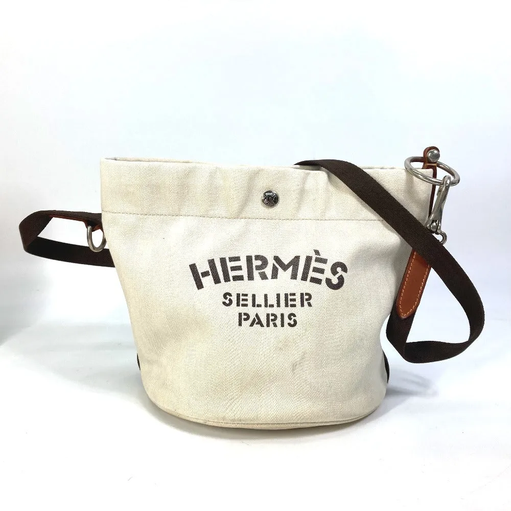 HERMES Shoulder Bag Leather / canvas white Crossbody Sac de Pansage bucket type