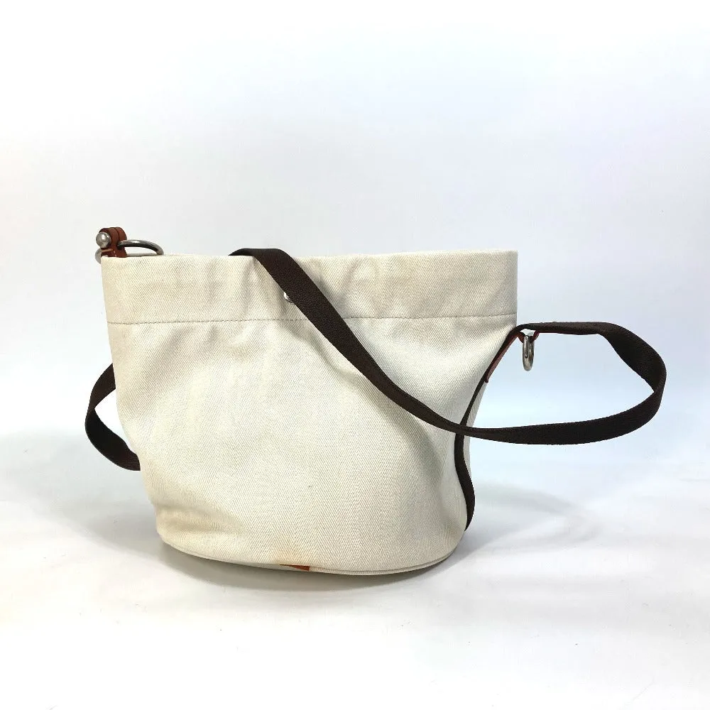 HERMES Shoulder Bag Leather / canvas white Crossbody Sac de Pansage bucket type