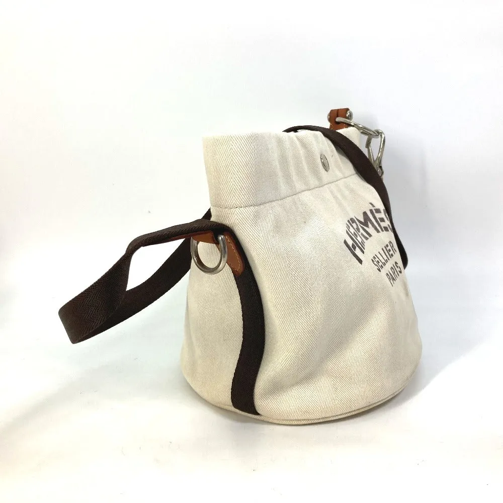 HERMES Shoulder Bag Leather / canvas white Crossbody Sac de Pansage bucket type
