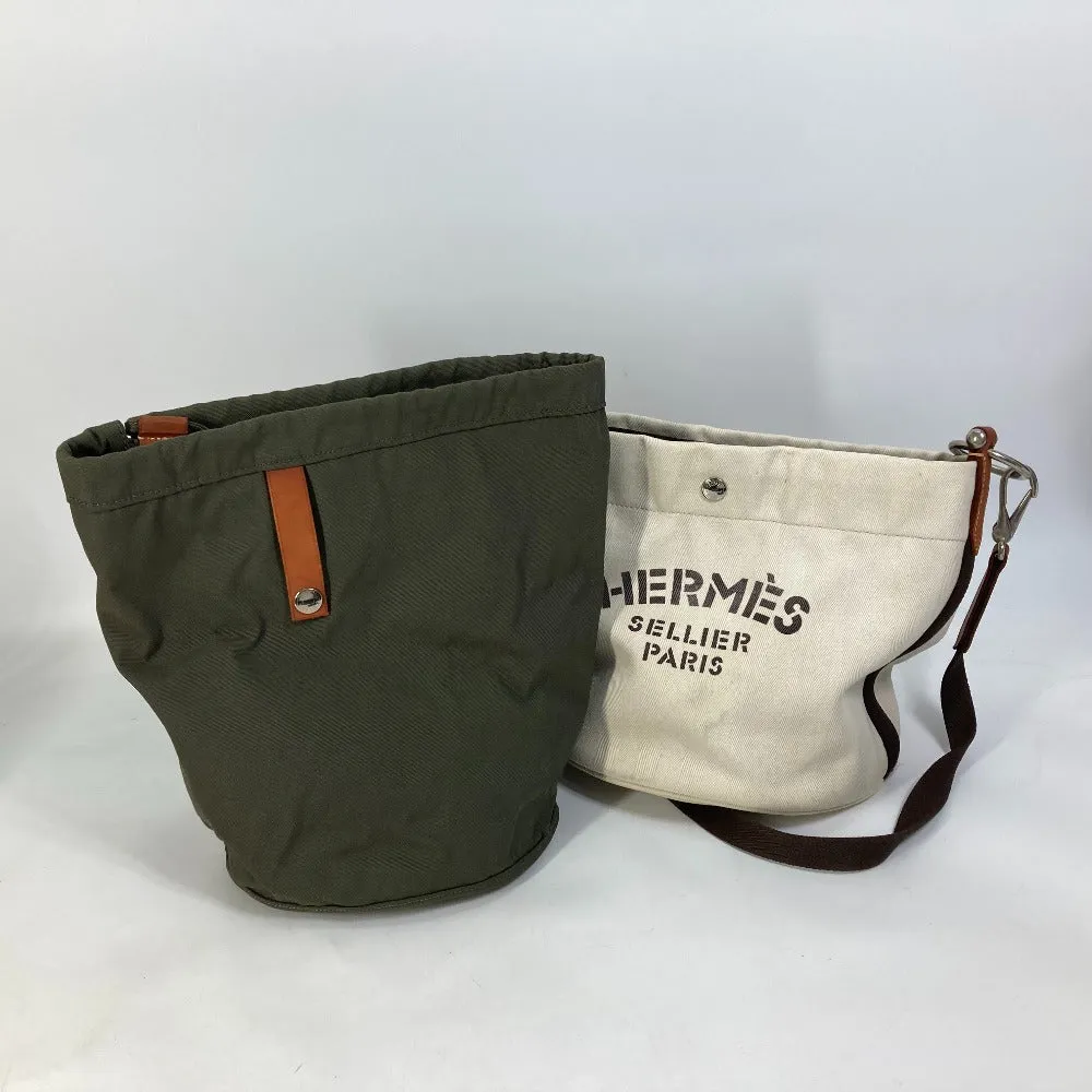 HERMES Shoulder Bag Leather / canvas white Crossbody Sac de Pansage bucket type