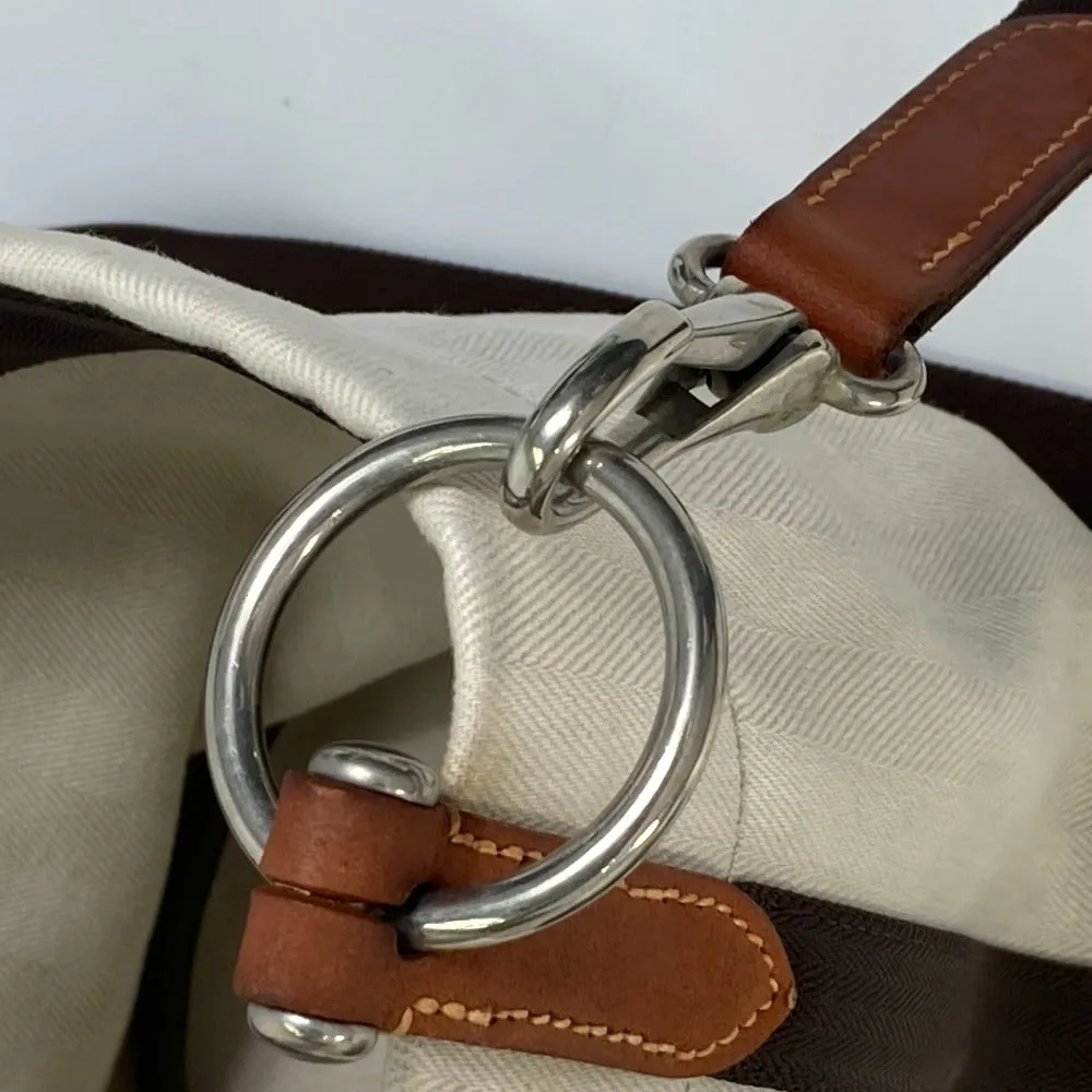 HERMES Shoulder Bag Leather / canvas white Crossbody Sac de Pansage bucket type