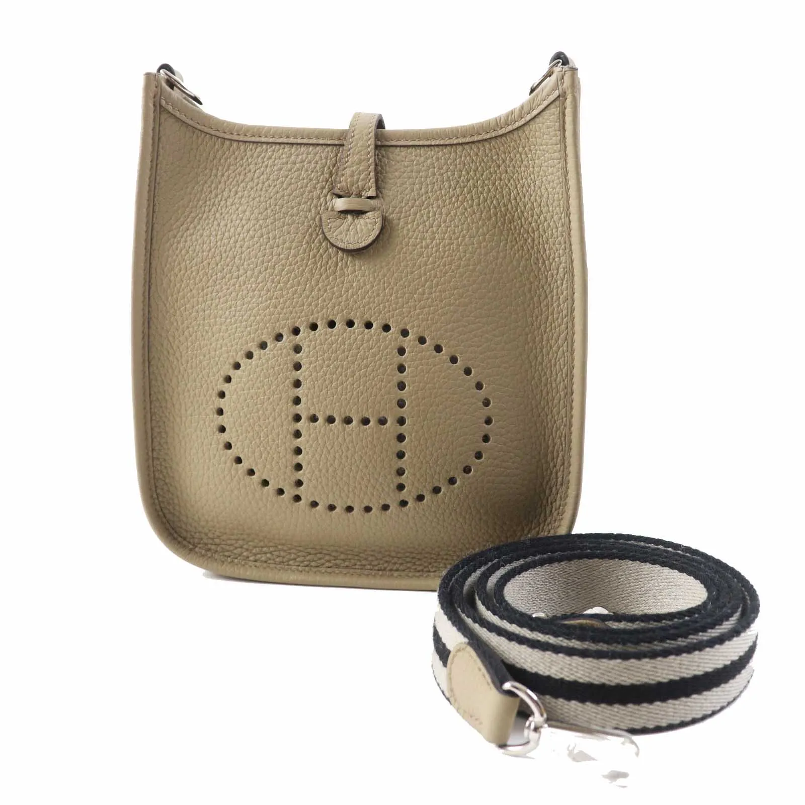 HERMES Shoulder Bag Taurillon Clemence Beige Alpha Evelyn TPM