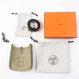 HERMES Shoulder Bag Taurillon Clemence Beige Alpha Evelyn TPM