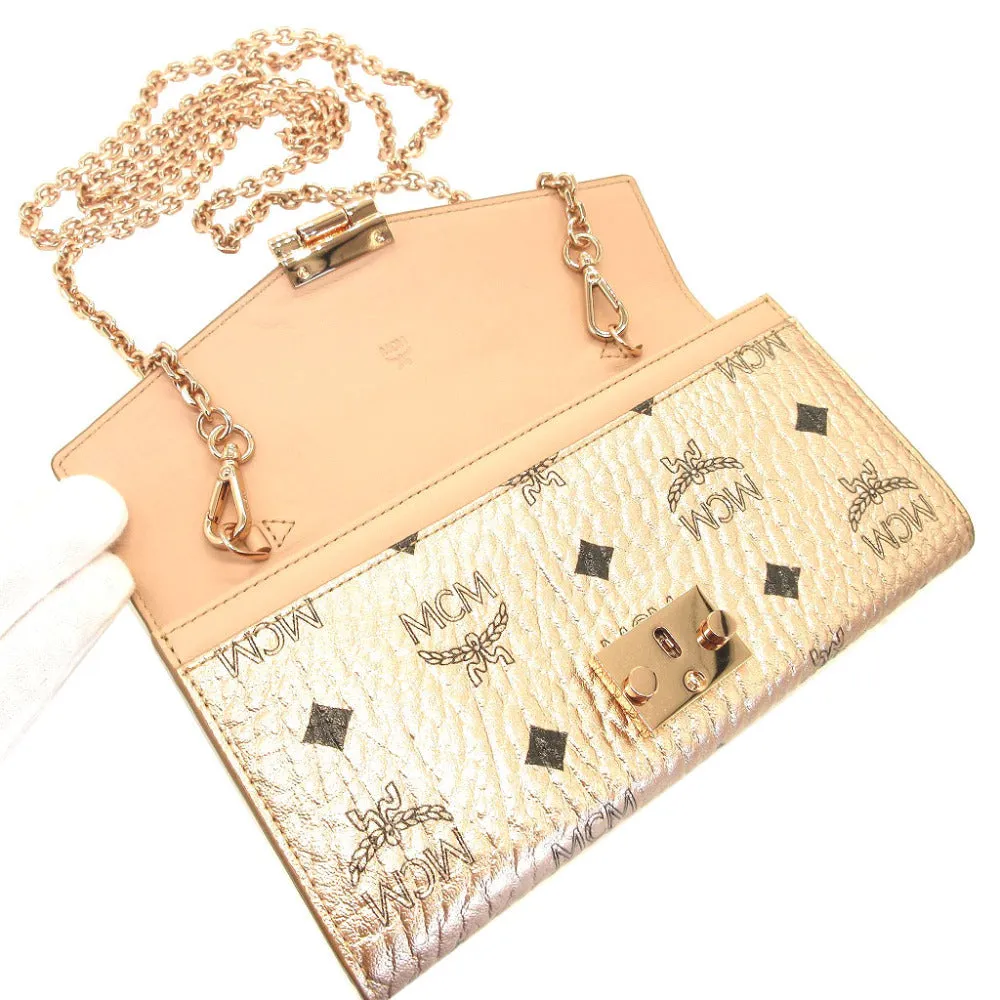 MCM Long Wallet Purse 8APA11 leather Champagne Gold Chain Shoulder Bag Women Used