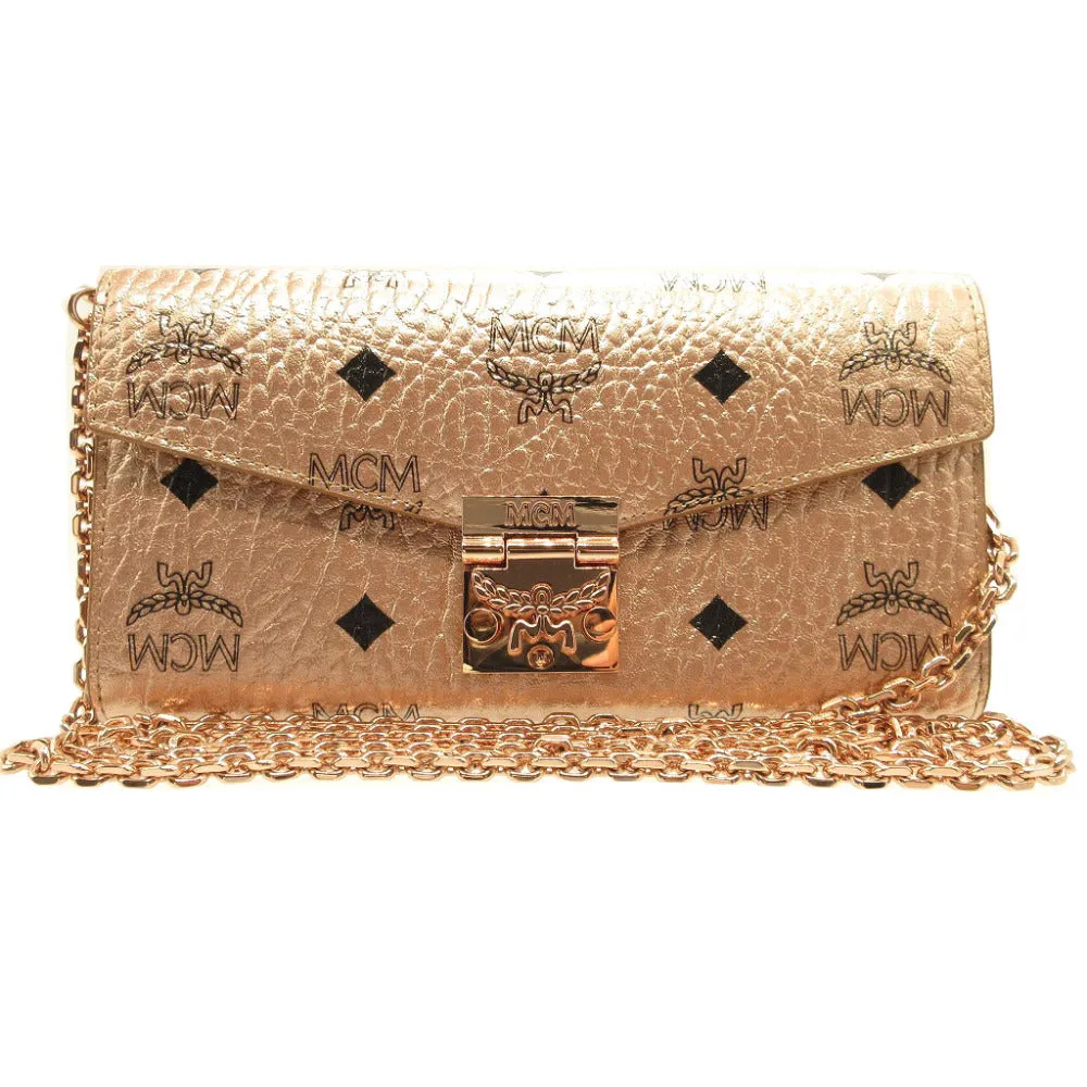 MCM Long Wallet Purse 8APA11 leather Champagne Gold Chain Shoulder Bag Women Used