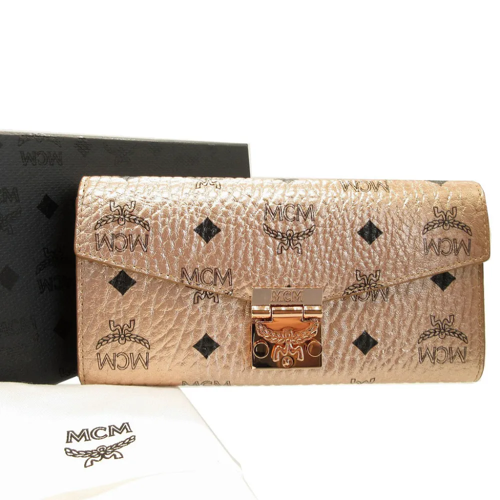 MCM Long Wallet Purse 8APA11 leather Champagne Gold Chain Shoulder Bag Women Used