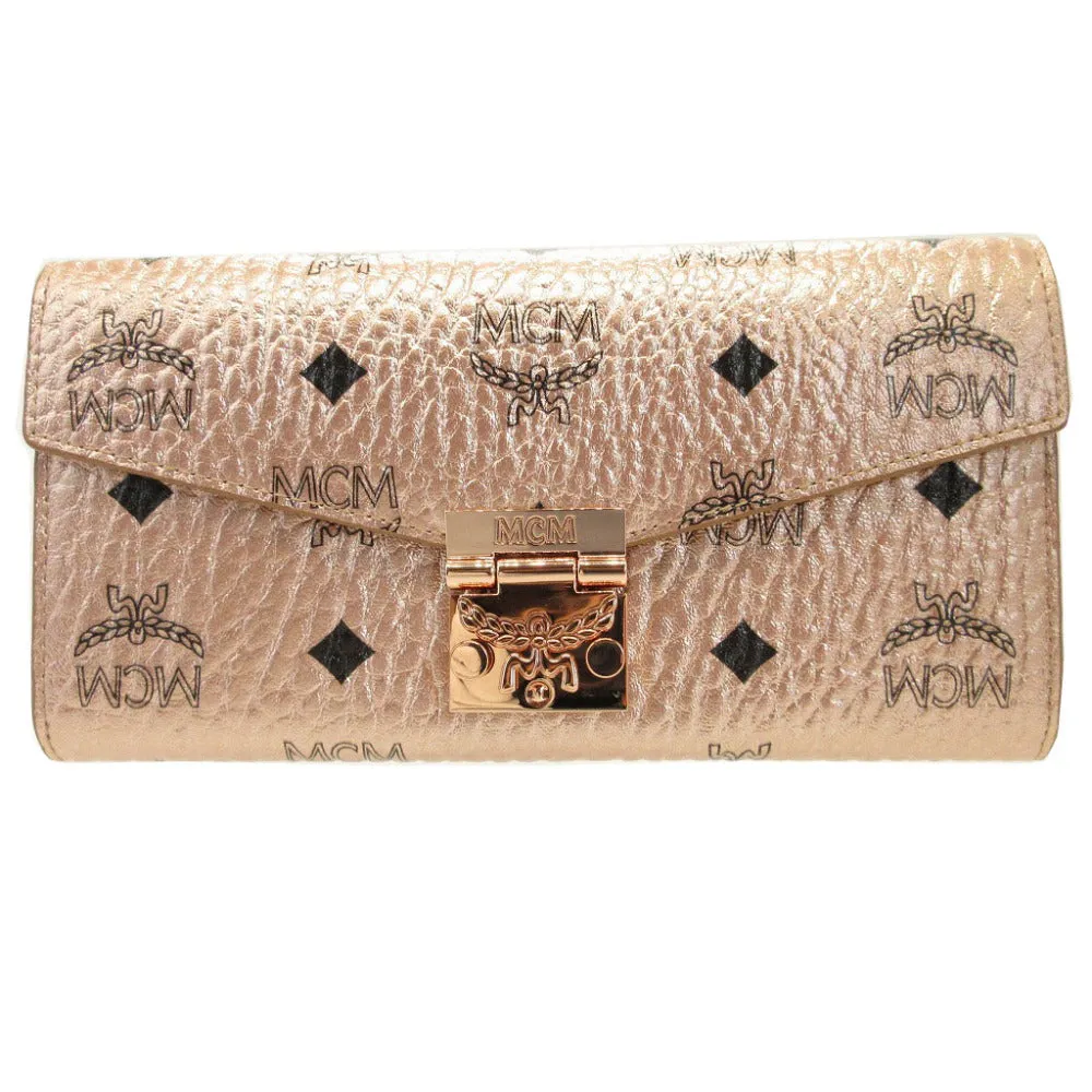 MCM Long Wallet Purse 8APA11 leather Champagne Gold Chain Shoulder Bag Women Used