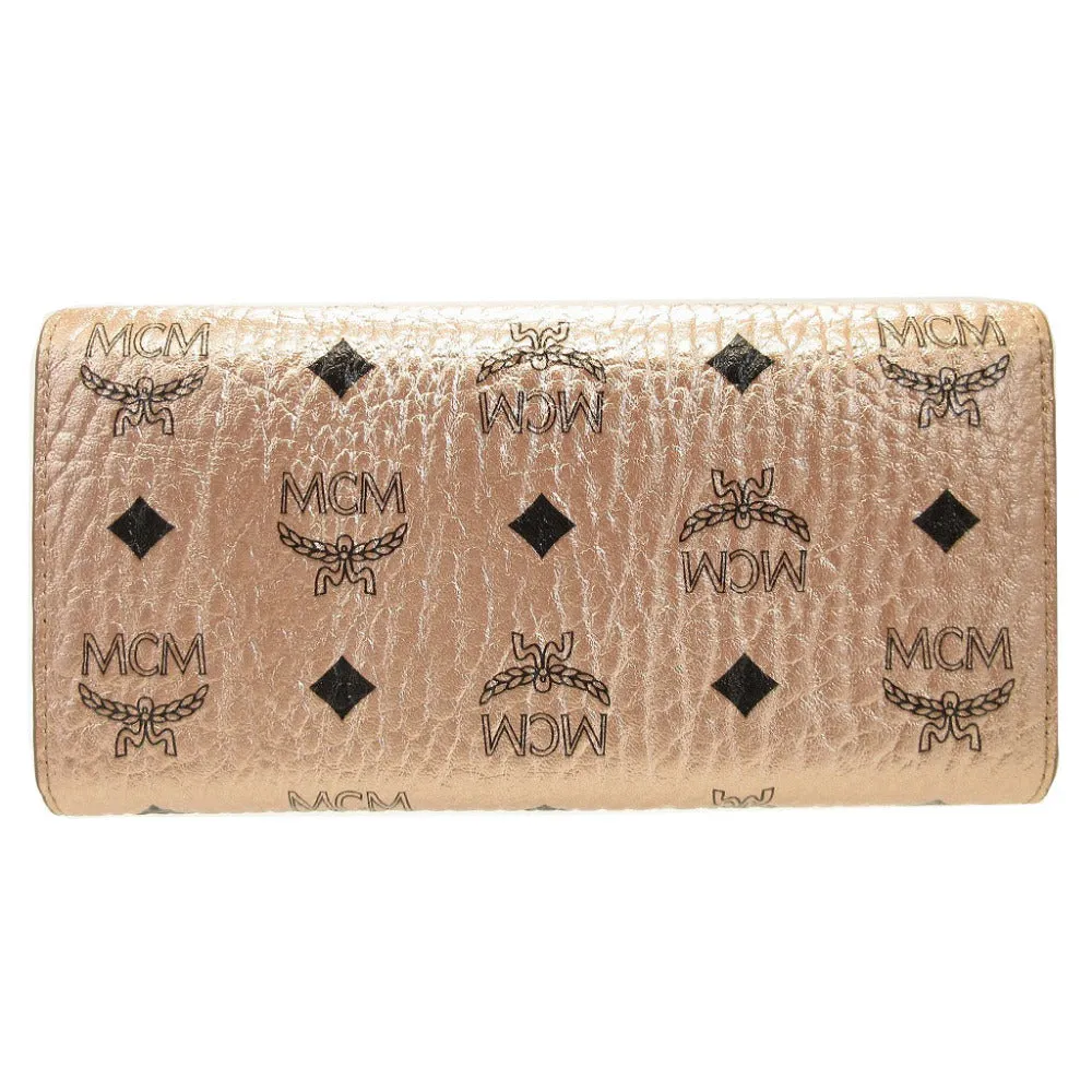 MCM Long Wallet Purse 8APA11 leather Champagne Gold Chain Shoulder Bag Women Used