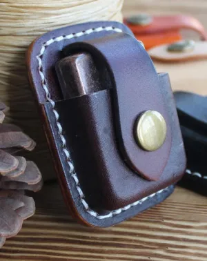 Mens Coffee Leather Classic Zippo Lighter Case Black Handmade Zippo Lighter Holder with Belt Clip