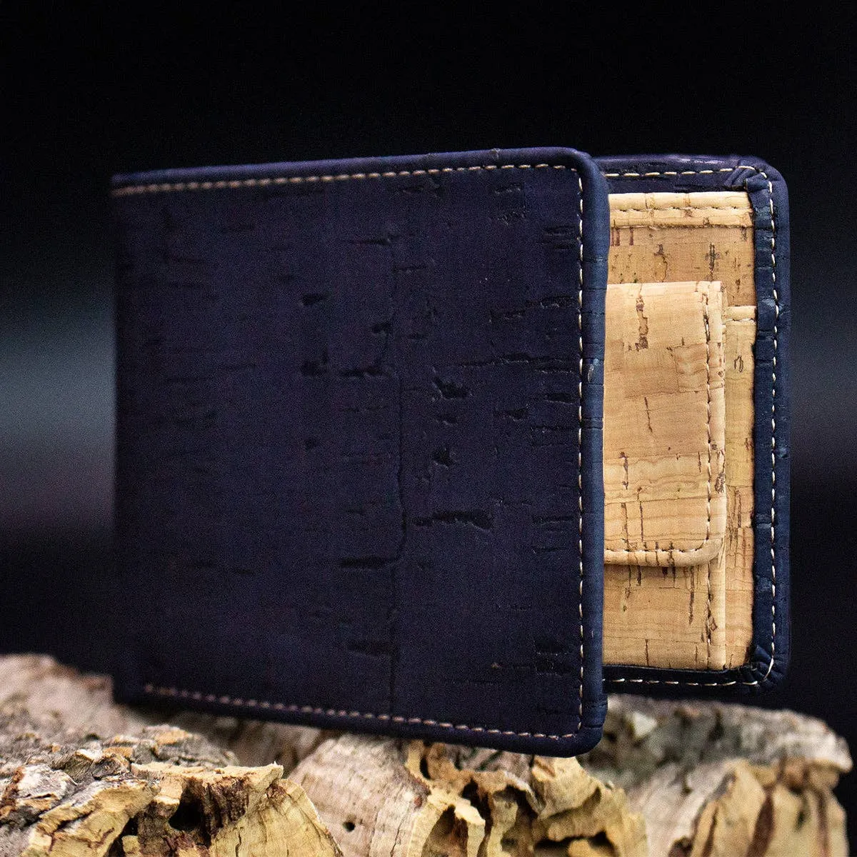 Men's multifunctional cork wallet in classic black and brown with convenient coin pocket (BAG-2006)