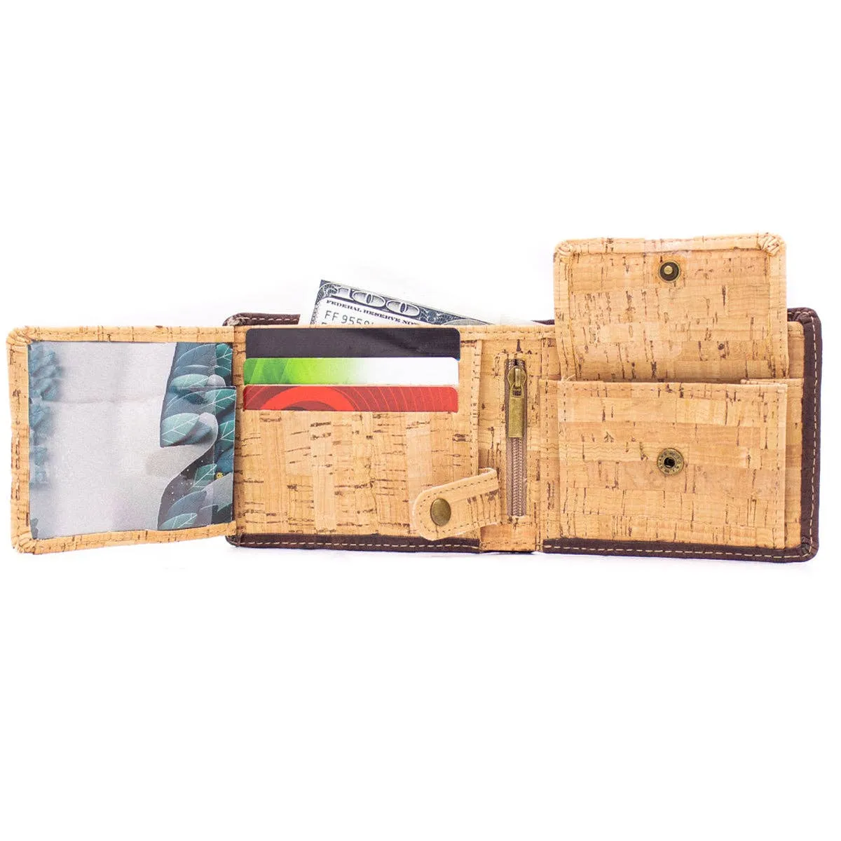 Men's multifunctional cork wallet in classic black and brown with convenient coin pocket (BAG-2006)