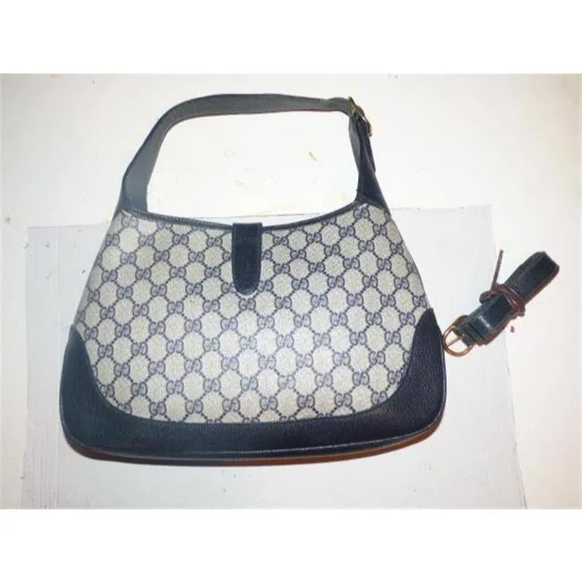 Mod, Gucci, 1961 Jackie- O style, dark blue Guccissima print coated canvas and navy leather, shoulder bag with gold piston closure and strap extender
