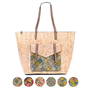 Natural Cork and Printed Cork Tote Bag with PU Handles BAG-2333