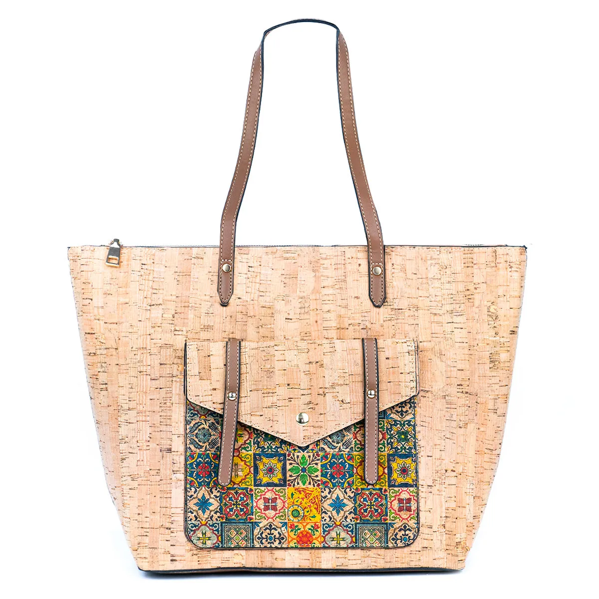 Natural Cork and Printed Cork Tote Bag with PU Handles BAG-2333