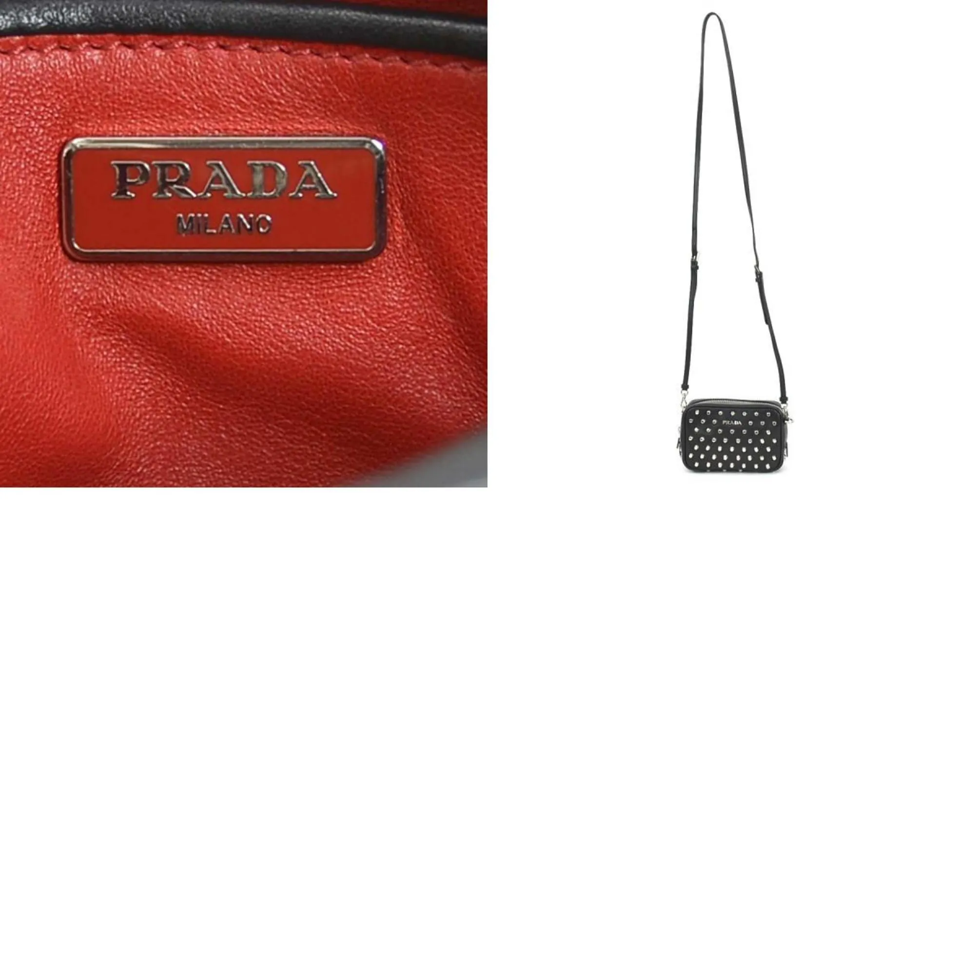 Prada Crossbody Shoulder Bag Studded Leather/Metal Black/Silver Unisex