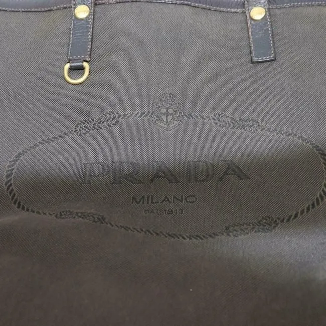 Prada Shoulder Bag Canapa Two Way Style Dark Brown Heavy Canvas