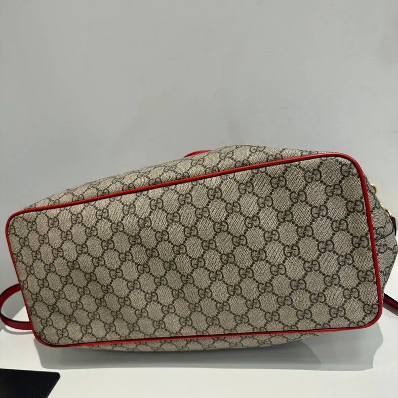 Pre-loved Gucci Ophidia Beige Canvas Shoulder Bag with Snake Heart Motif