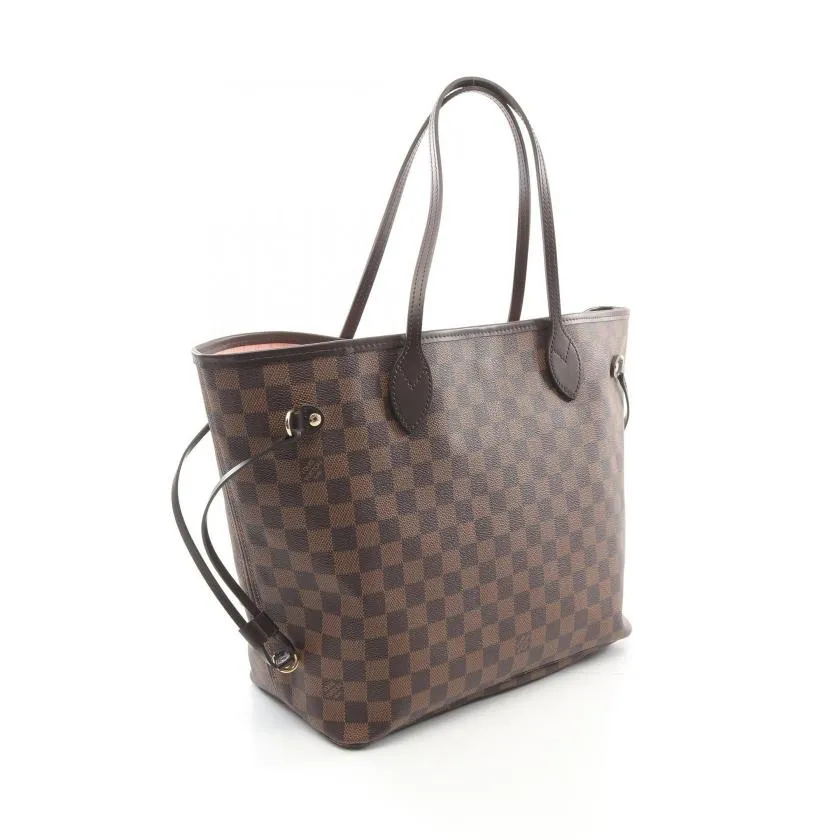 Pre-loved Louis Vuitton Neverfull MM Damier Ebene Rose Ballerine Shoulder Tote Bag Brown PVC Leather