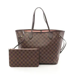Pre-loved Louis Vuitton Neverfull MM Damier Ebene Rose Ballerine Shoulder Tote Bag Brown PVC Leather