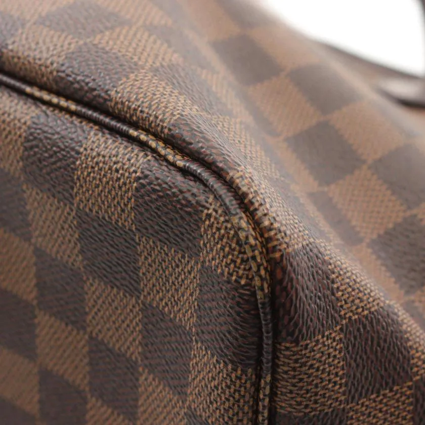 Pre-loved Louis Vuitton Neverfull MM Damier Ebene Rose Ballerine Shoulder Tote Bag Brown PVC Leather