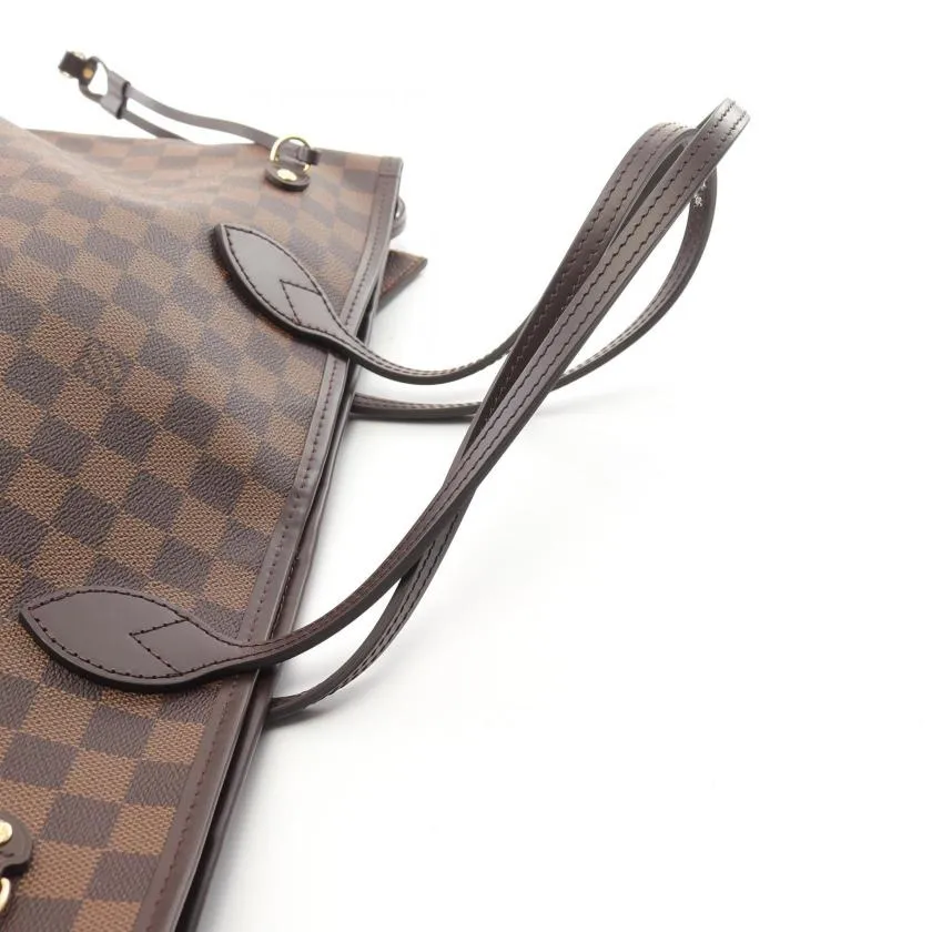 Pre-loved Louis Vuitton Neverfull MM Damier Ebene Rose Ballerine Shoulder Tote Bag Brown PVC Leather