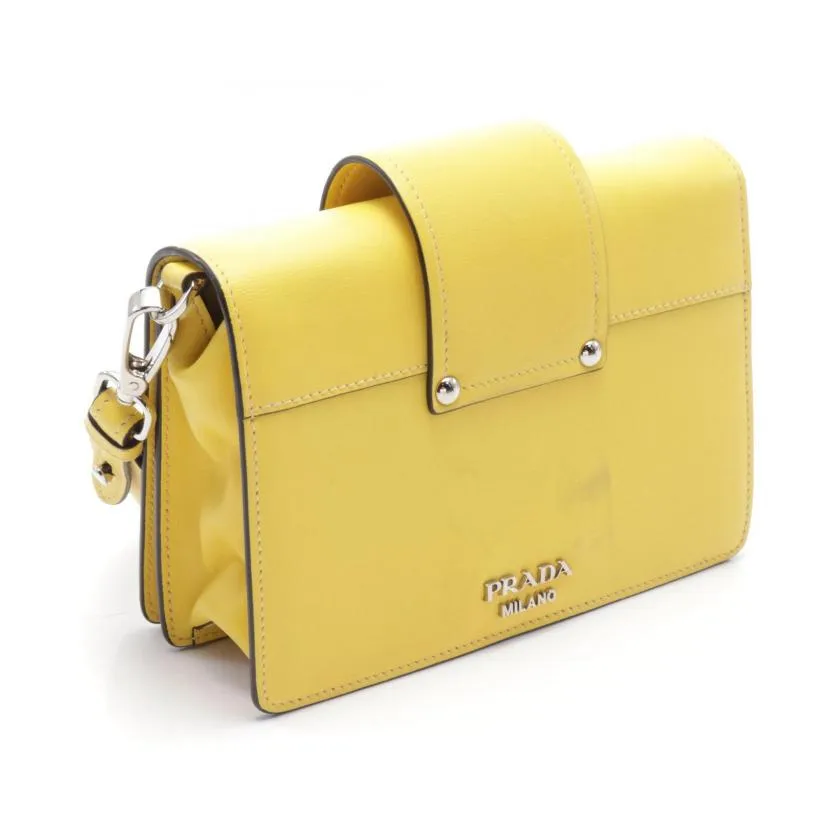 Pre-loved PRADA CITY CALF Shoulder Bag Leather Yellow Black - Condition A
