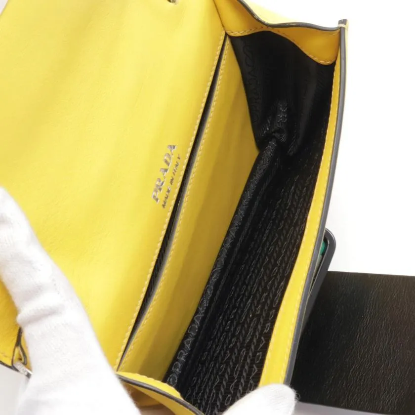Pre-loved PRADA CITY CALF Shoulder Bag Leather Yellow Black - Condition A