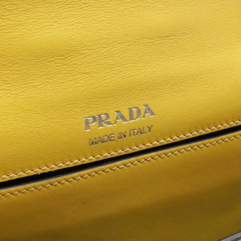 Pre-loved PRADA CITY CALF Shoulder Bag Leather Yellow Black - Condition A